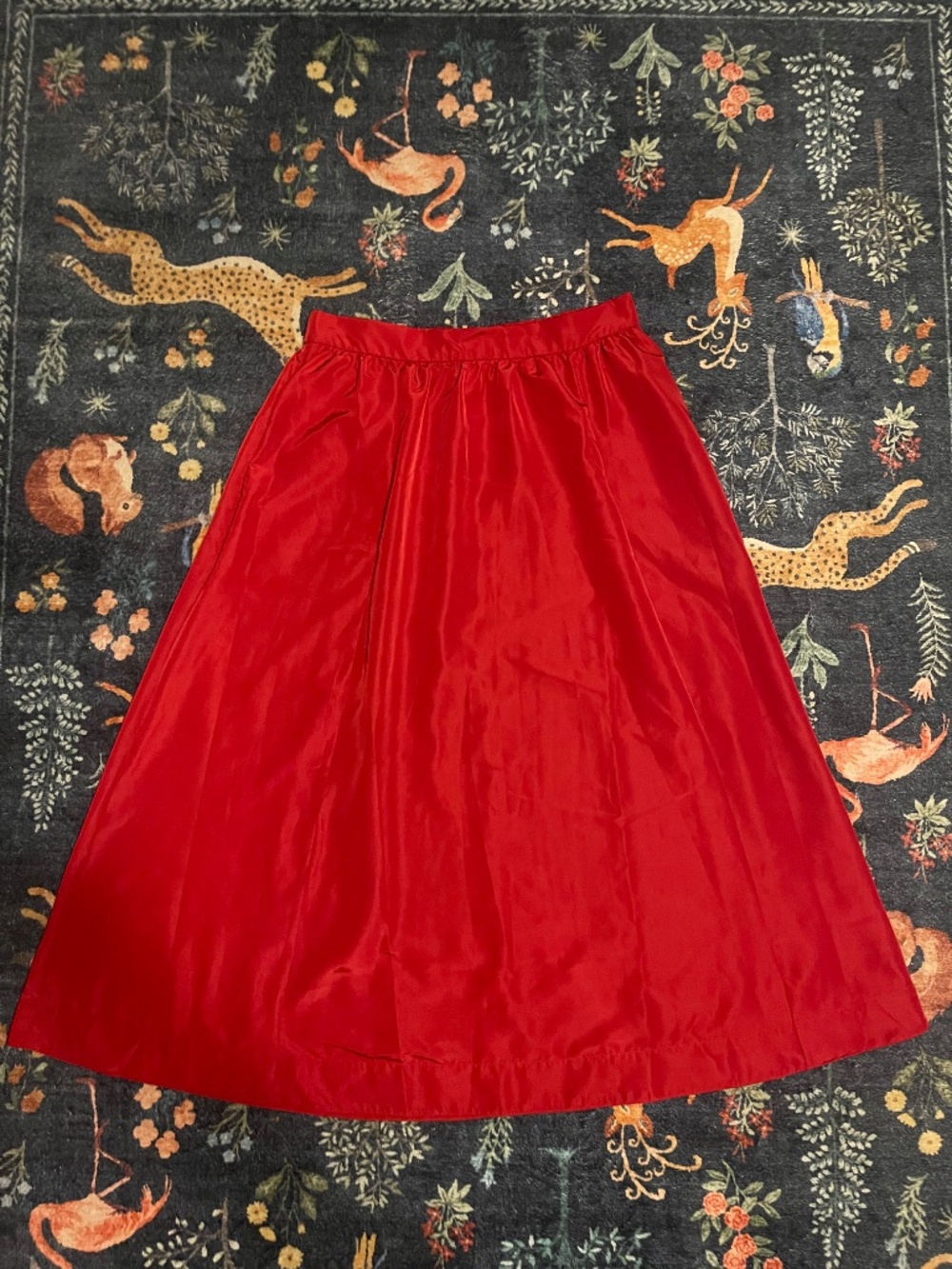 Festive Holiday Taffeta Skirt with Pockets Red Large